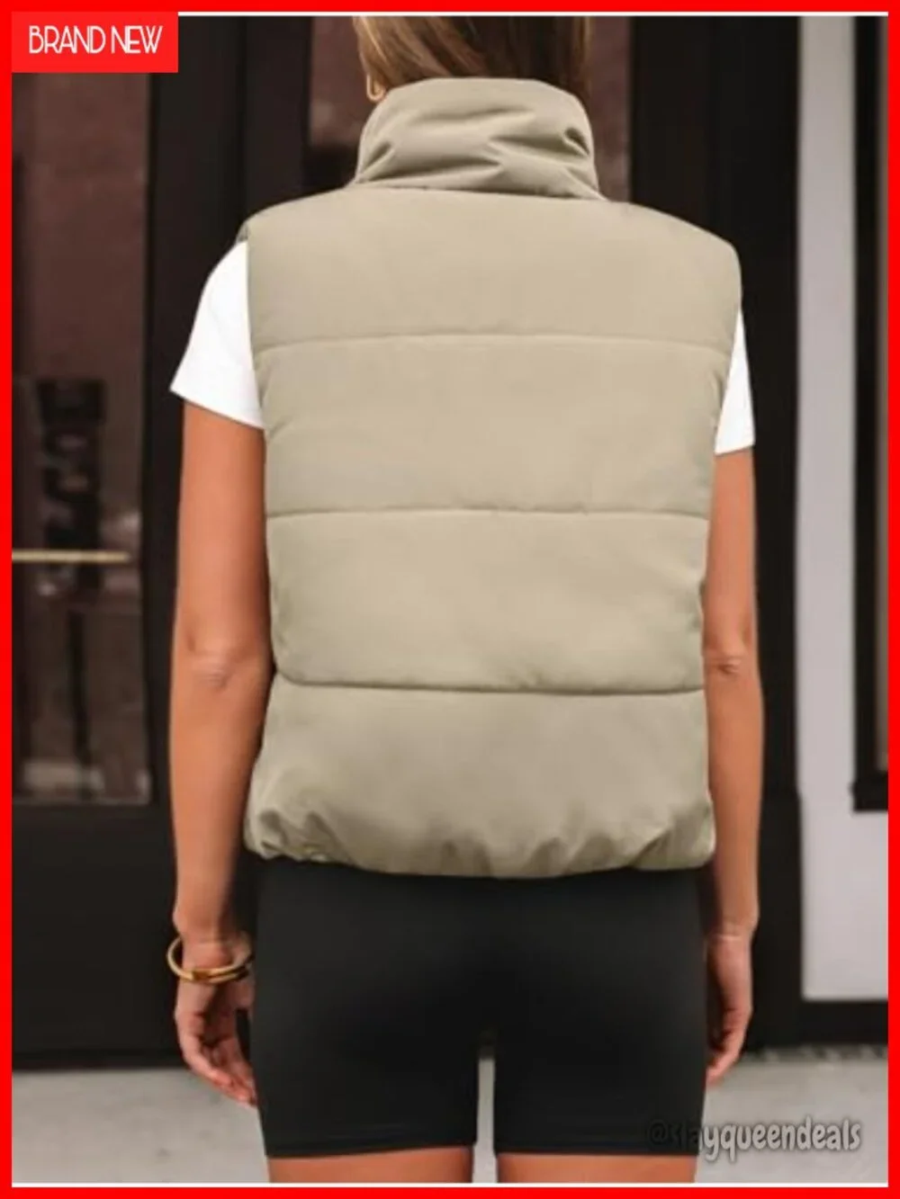 Cropped Puffer Vest Lightweight Quilted Down Vest Stand Collar Zip Pockets
